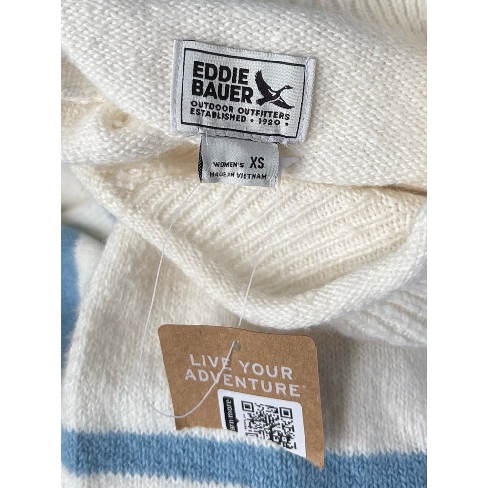 Eddie Bauer White Blue Striped Mock Neck Raglan Sleeve Sweater XS Oversized - Picture 2 of 6